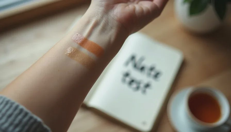 A wrist with two sprays of perfume beside a handwritten note reading Nate test
